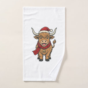 Vintage Kerstmis Hoogland Koe Santa Hoed Vector_1 Handdoek