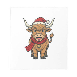 Vintage Kerstmis Hoogland Koe Santa Hoed Vector_1 Notitieblok