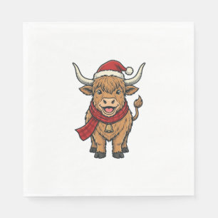 Vintage Kerstmis Hoogland Koe Santa Hoed Vector_1 Servet