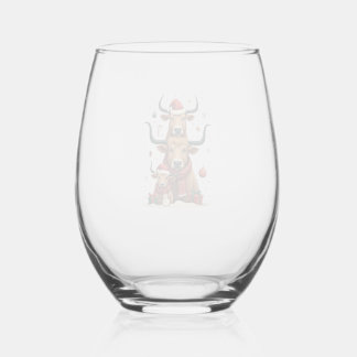 Vintage Kerstmis Hoogland Koe Trio Schattig Vakant Wijnglas Zonder Voet