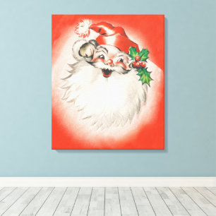 Vintage Kerstmis, Jolly Retro 50s Santa Claus Canvas Afdruk