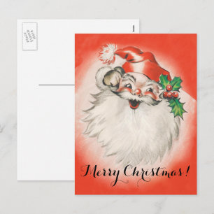Vintage Kerstmis, Jolly Retro jaren 50 Kerstman Feestdagenkaart