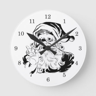 Vintage Kerstmis, Jolly Santa Claus BLACK Ronde Klok