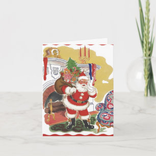 Vintage Kerstmis, Jolly Santa Claus met Cadeaus Feestdagen Kaart