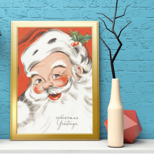 Vintage Kerstmis, Jolly Santa Claus met glimlach Poster