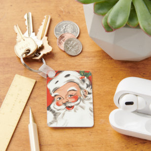 Vintage Kerstmis, Jolly Santa Claus met glimlach Sleutelhanger