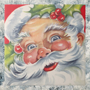 Vintage Kerstmis, Jolly Santa Claus met zijn Pet Tegeltje