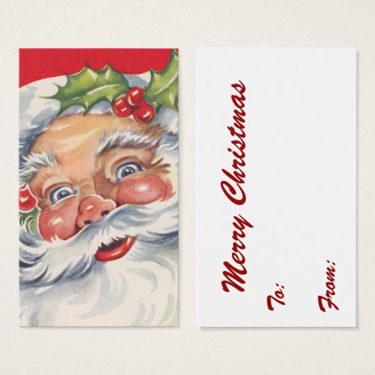 Vintage Kerstmis, Jolly Santa Claus met zijn Pet Visitekaartjes (Voorkant /achterkant)
