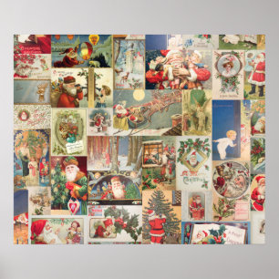 Vintage Kerstmis Kaarten Holiday Pattern Poster