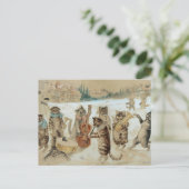 Vintage Kerstmis Katten zingen carols Briefkaart (Staand voorkant)