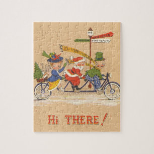 Vintage Kerstmis, kerstman die een fiets bestuurt Legpuzzel
