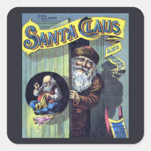 Vintage Kerstmis, kerstman en zijn werkboek Vierkante Sticker