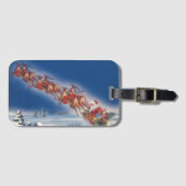 Vintage Kerstmis, kerstman in Sleigh Bagagelabel (Voorkant (horizontaal))