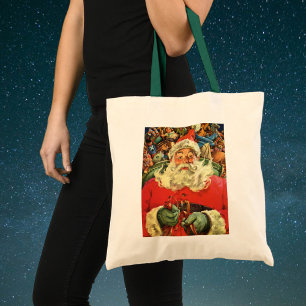 Vintage Kerstmis, kerstman in Sleigh met speelgoed Tote Bag