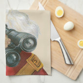 Vintage Kerstmis, kerstman met Binocles Theedoek (Quarter Fold)