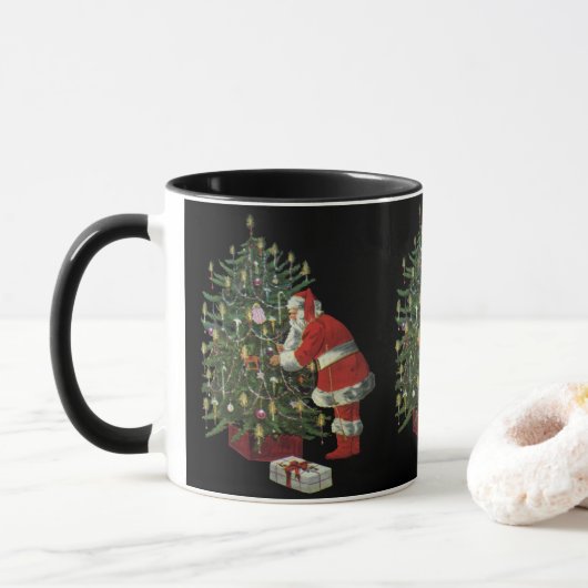 Vintage Kerstmis, kerstman met Cadeaus Mok (Met donut)