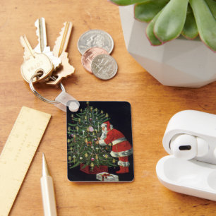 Vintage Kerstmis, kerstman met Cadeaus Sleutelhanger