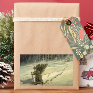 Vintage Kerstmis, kerstman met een boom Rechthoekige Sticker