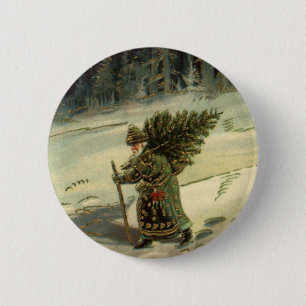 Vintage Kerstmis, kerstman met een boom Ronde Button 5,7 Cm