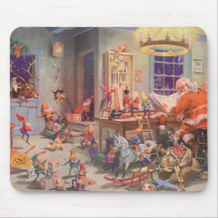 Vintage Kerstmis, kerstman met Elves Workshop Muismat