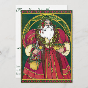 Vintage Kerstmis, kerstman met Holly Leaves Kaart