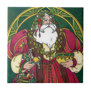 Vintage Kerstmis, kerstman met Holly Leaves Tegeltje