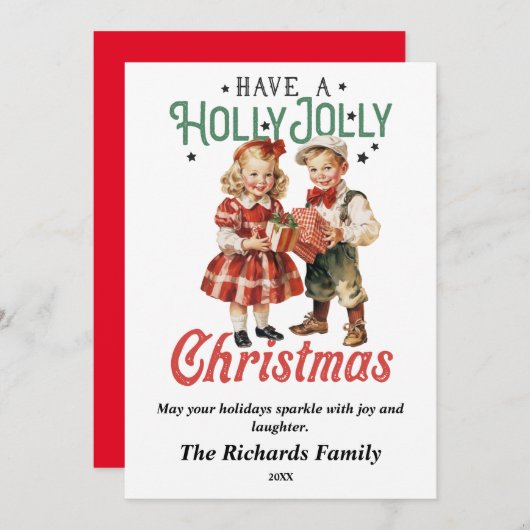 Vintage Kerstmis Kinder Feestdagenkaart (Voorkant / Achterkant)