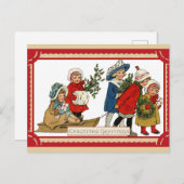 Vintage Kerstmis Kinderen Kinder slee Briefkaart (Voorkant / Achterkant)