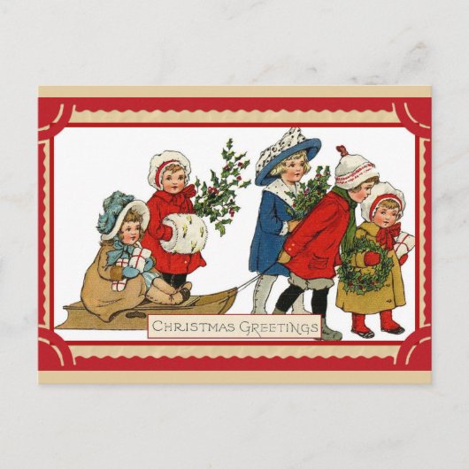 Vintage Kerstmis Kinderen Kinder slee Briefkaart (Voorkant)