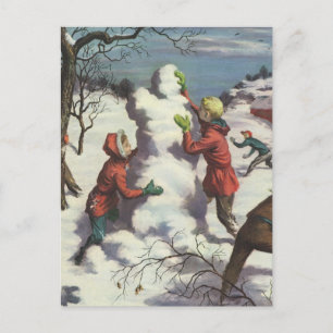 Vintage Kerstmis, Kindersneeuwbalgevecht Feestdagenkaart