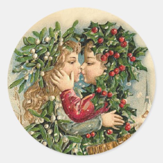 Vintage Kerstmis Kiss sticker (Voorkant)