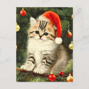 Vintage Kerstmis Kitten Briefkaart