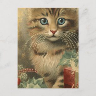 Vintage Kerstmis Kitten Briefkaart