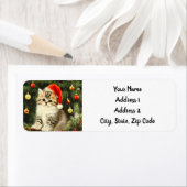 Vintage Kerstmis Kitten Etiket (Insitu)