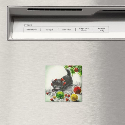 Vintage Kerstmis Kitten Magneet (Insitu (Vaatwasser))