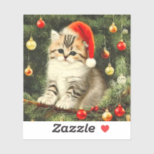 Vintage Kerstmis Kitten Sticker