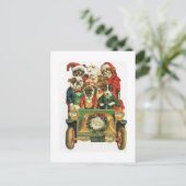 Vintage kerstmis lading honden feestdagenkaart (Staand voorkant)