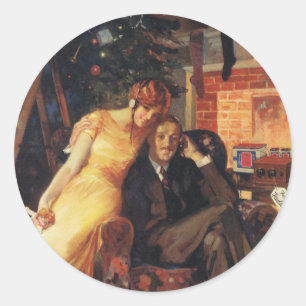 Vintage Kerstmis, liefde en Romance Couple Ronde Sticker
