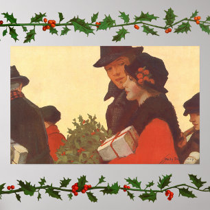 Vintage kerstmis, liefde en Romance Gift Shopping Poster