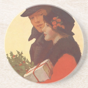 Vintage kerstmis, liefde en Romance Gift Shopping Zandsteen Onderzetter