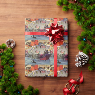 Vintage Kerstmis, Liefde en Romantiek slee Cadeaupapier