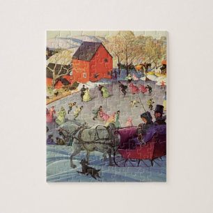 Vintage Kerstmis, liefde en romantiek slee Legpuzzel