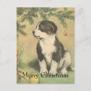 Vintage Kerstmis, luidop onder kerstboom Feestdagenkaart