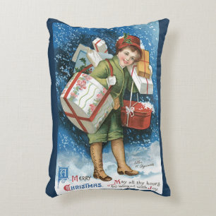 Vintage Kerstmis, meisje met cadeautjes op winters Accent Kussen