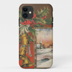 Vintage Kerstmis met Bells, Holly, Village iPhone 11 Hoesje