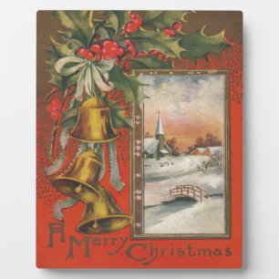 Vintage Kerstmis met Bells, Holly, Village Fotoplaat