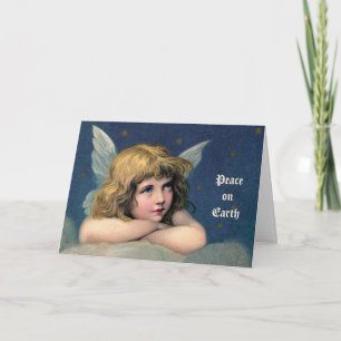 Vintage Kerstmis, mooie engel met gouden sterren Feestdagen Kaart