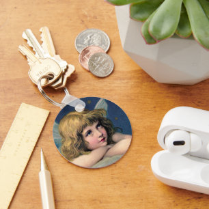 Vintage Kerstmis, mooie engel met gouden sterren Sleutelhanger