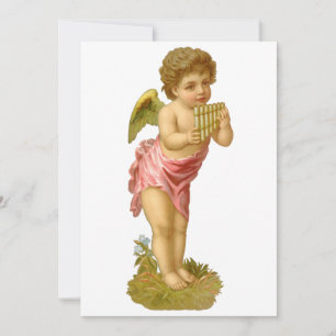 Vintage Kerstmis, Musician Angel met Pan Pipes Feestdagenkaart