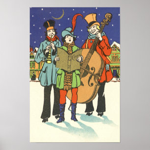 Vintage Kerstmis, Musicians die met muziek spelen Poster
